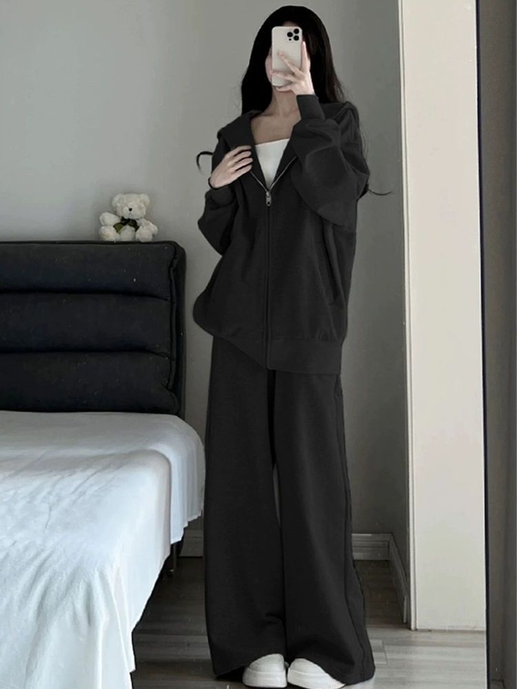 2025 Spring And Autumn Women's Sports Suit Korean Version Loose Hooded Fashion Lazy Style Casual Running Two-Piece_voghion.com