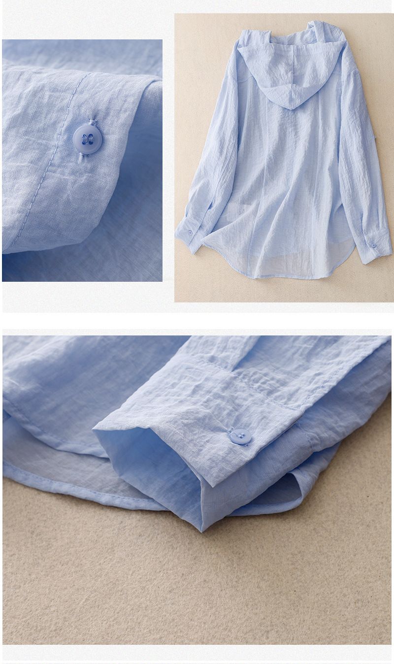 Camiseta de manga larga con capucha y protección solar Real Shot, estilo casual y holgado, ideal para la playa o para mujer._voghion.com