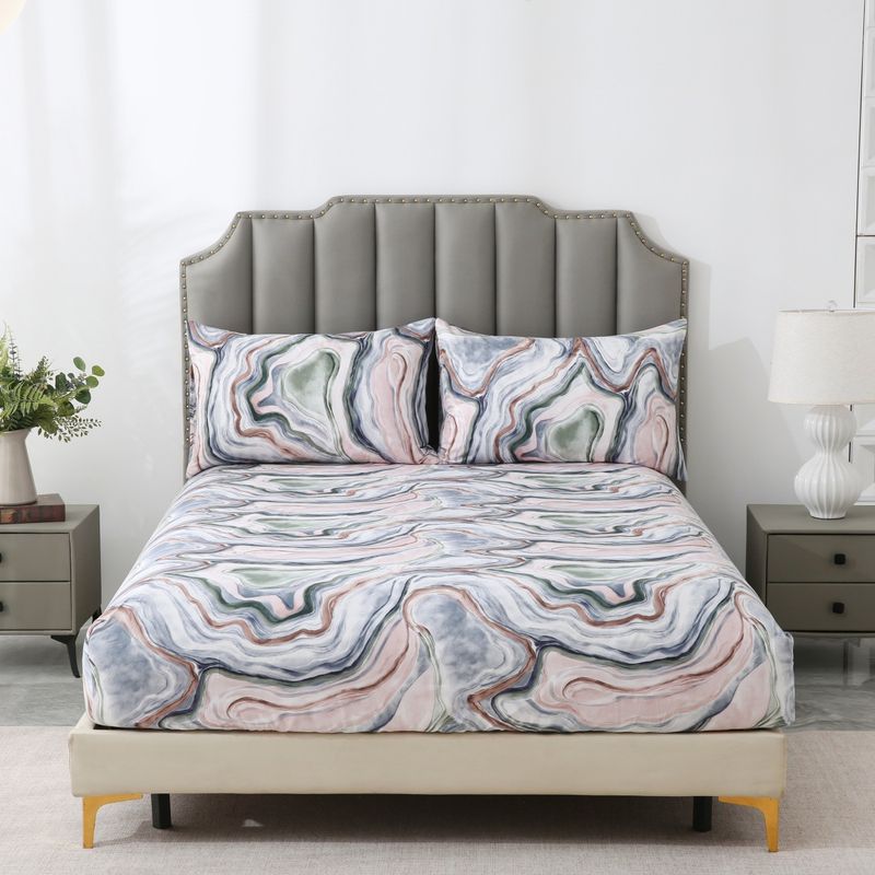 Set di lenzuola con angoli moderno in marmo psichedelico astratto con stampa 3D in poliestere, motivi geometrici e a cuore, diverse misure per letti singoli/matrimoniali/queen size/king size._voghion.com
