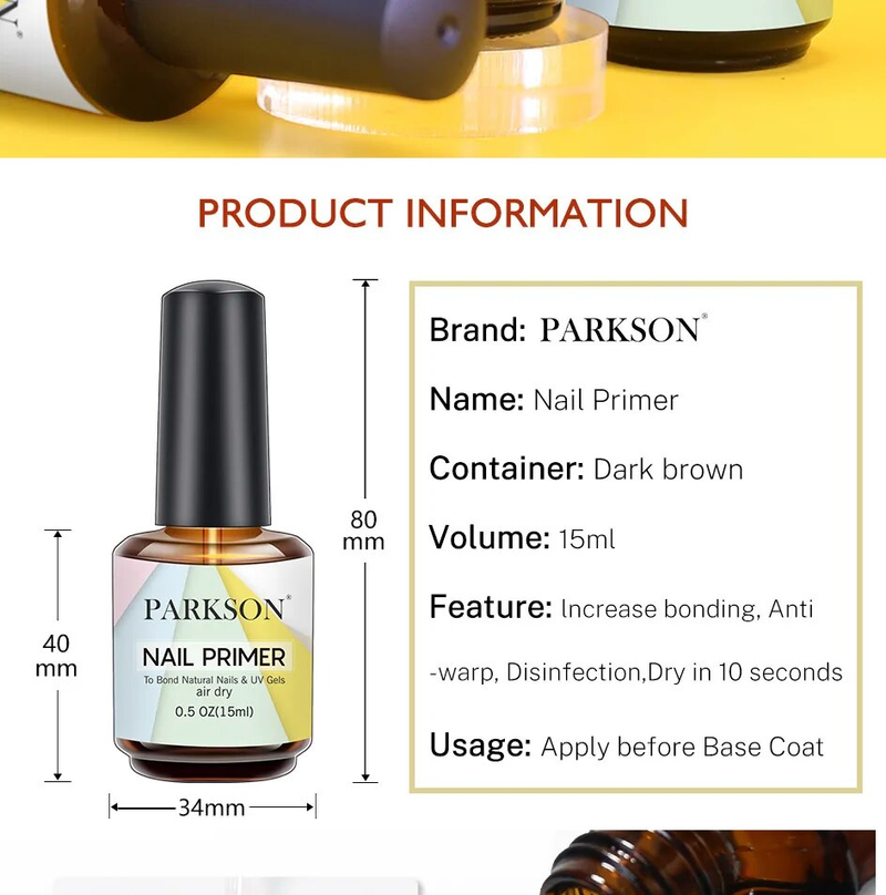 Parkson 15ml Apprêt à séchage rapide à l'air Apprêt de base de gel UV sans acide Pas besoin de lampe à LED UV Soak Off Gel Vernis à ongles pour la conception d'art des ongles_voghion.com