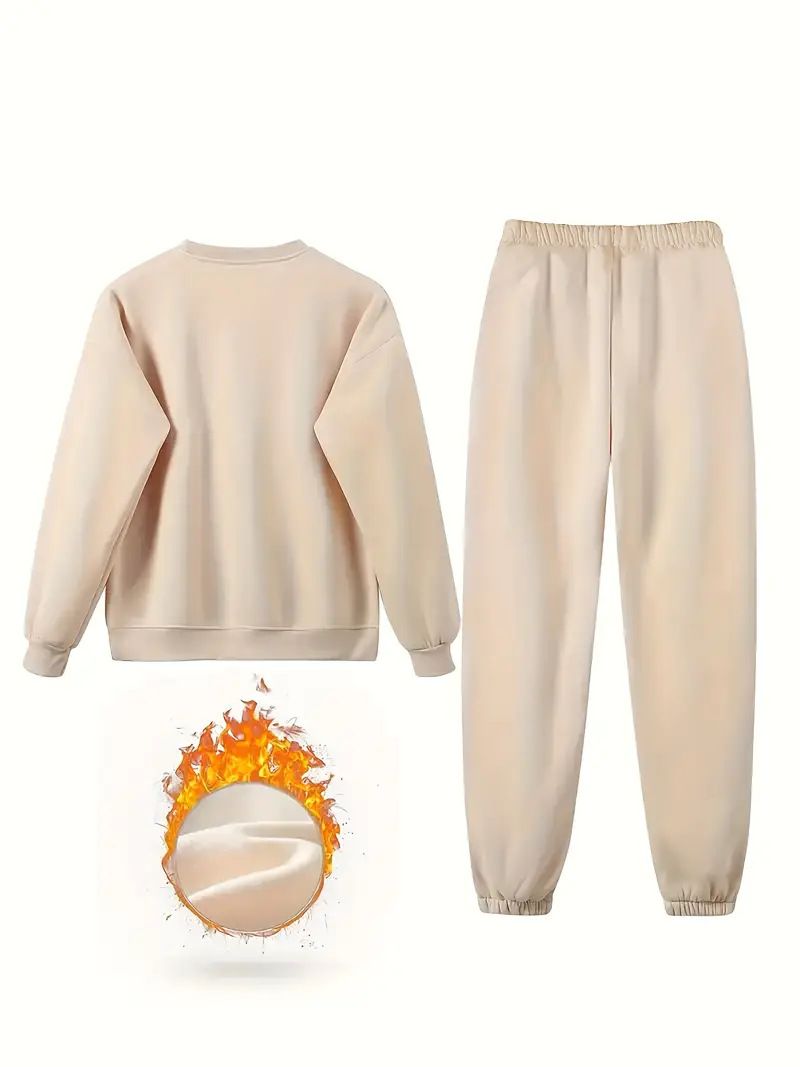 Tuta da donna stampata in due pezzi, con maglia a maniche lunghe e pantaloni con coulisse in vita, abbigliamento sportivo casual per primavera e autunno._voghion.com