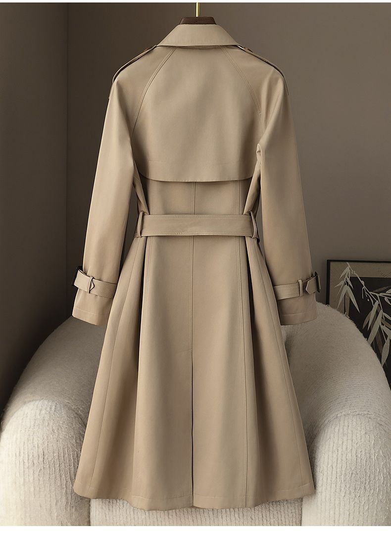 Women's Slim Fit Long Trench Coat With Double Breasted Buttons, British-Inspired Design, Mid-Weight Cotton Blend, Elegant & Versatile For Work_voghion.com