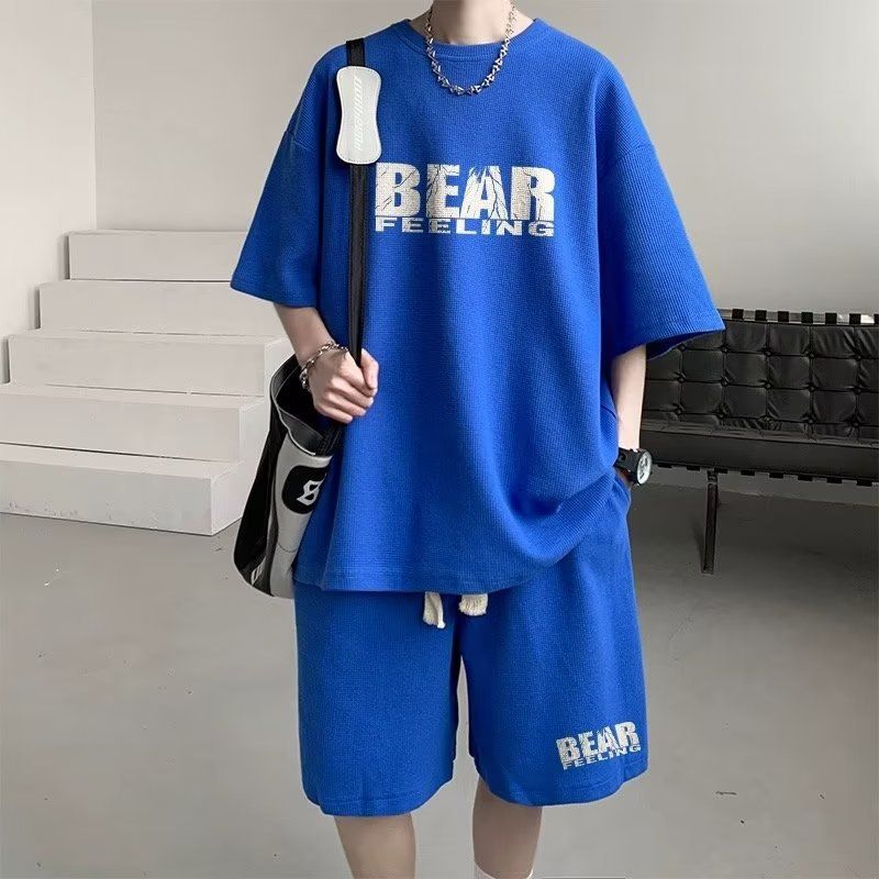 Men's Suit Waffle Short-Sleeved Shorts Student Matching Handsome Casual Set_voghion.com
