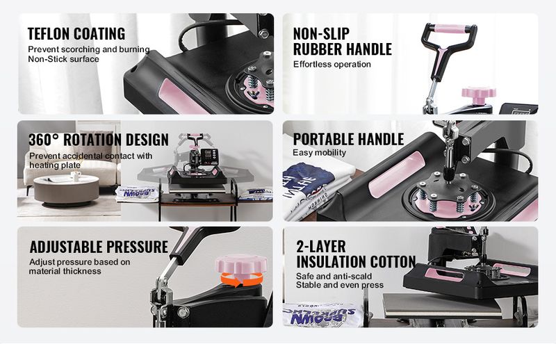 5 in 1 Heat Press Machine 15x15 in 30oz Tumbler Press T-Shirts Black_voghion.com