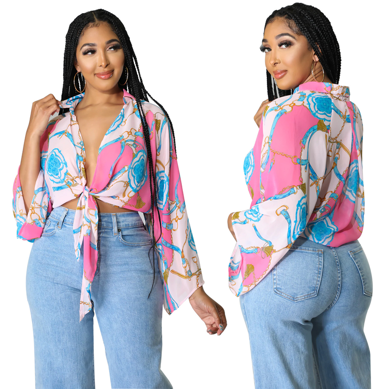 Abbigliamento femminile vestiti alla moda Che tipo di top corto a maniche lunghe stampato a maniche lunghe_voghion.com
