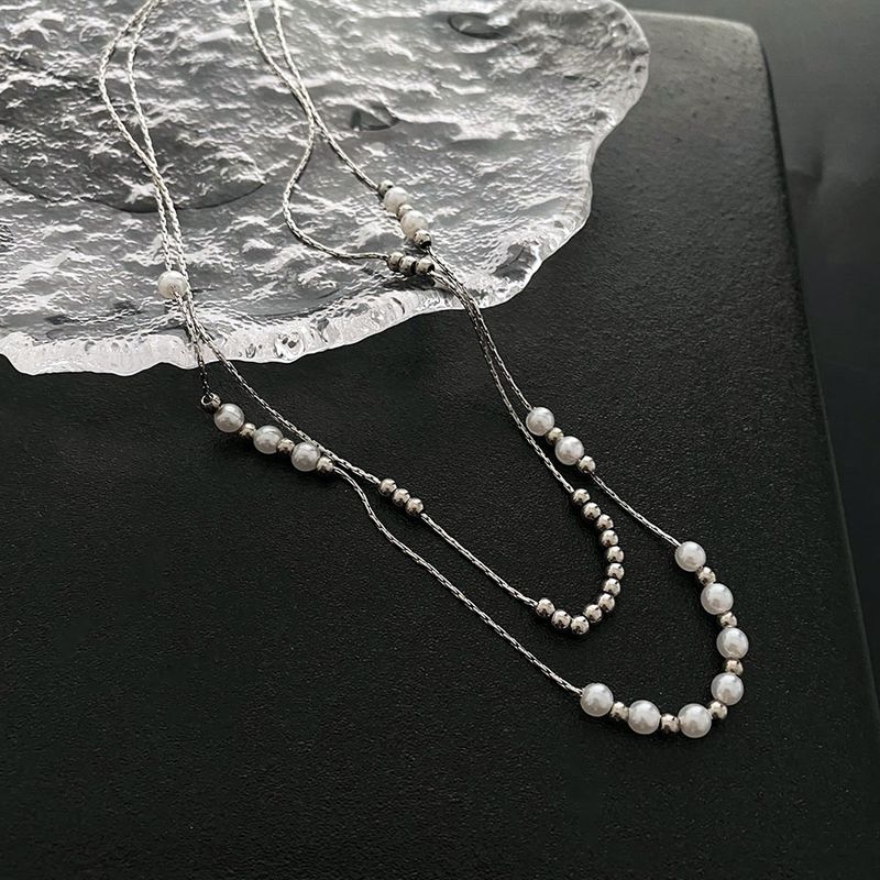 Titanium Steel Pearl Necklace For Women's New Super Immortal Double Layer Layered Light Luxury Collar Chain With Unique_voghion.com