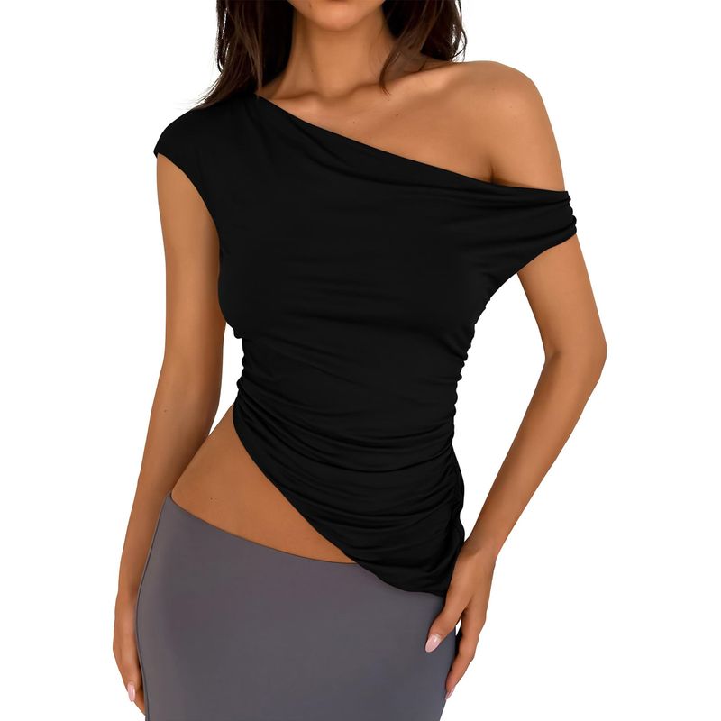 Dámské oblečení Street Style Street Trend Polyesterový svetr se zkoseným límcem Slim Fit Dámské tričko_voghion.com