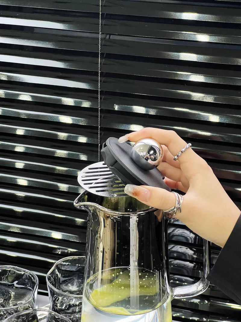 Galaxy Glass Drinkware Set – Elegant 1 Teapot & 4 Highball Cups, Heat-Resistant Black Starry Night Collection For Home & Gifting_voghion.com