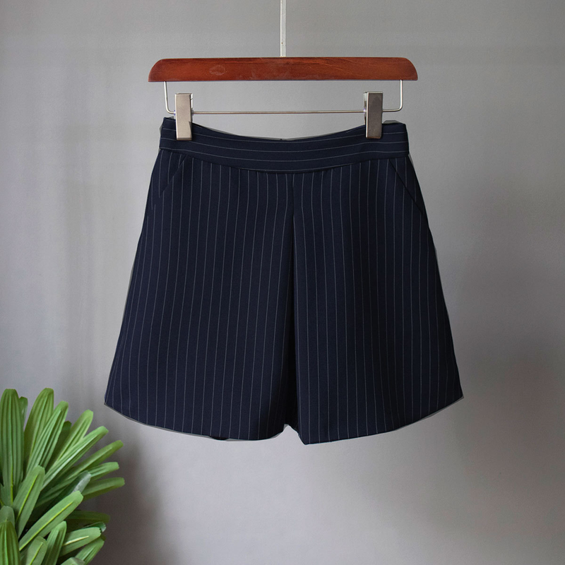 Costume rayé pour femmes, short, costume de transport ample + pantalon mi-long et jupe, ensemble deux pièces_voghion.com