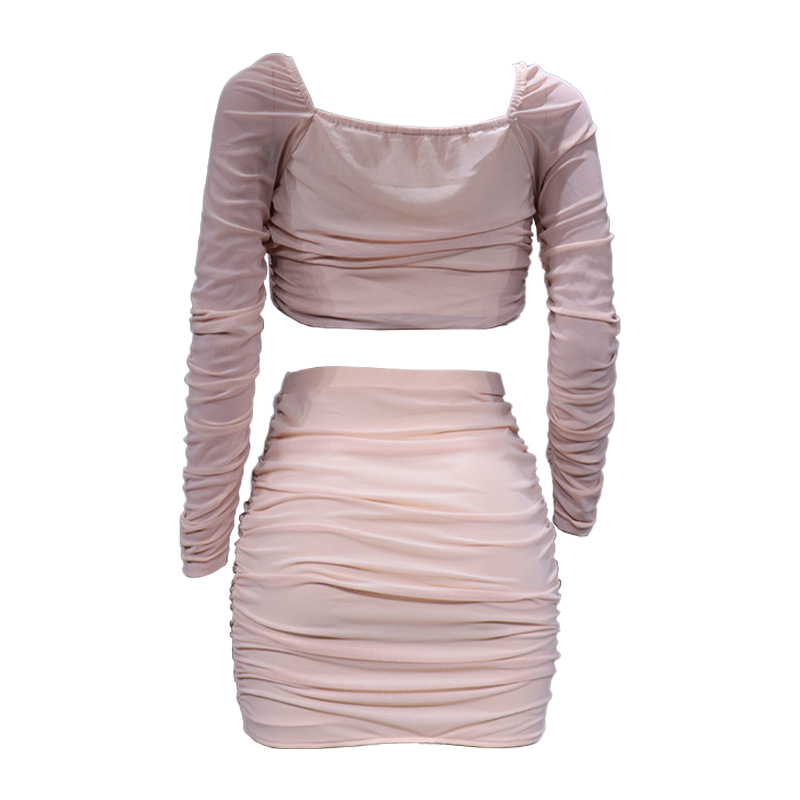 Abbigliamento da donna Casual Manica lunga Sexy Top Avvolto Anca Mezza gonna Set di tute da sci in due pezzi_voghion.com