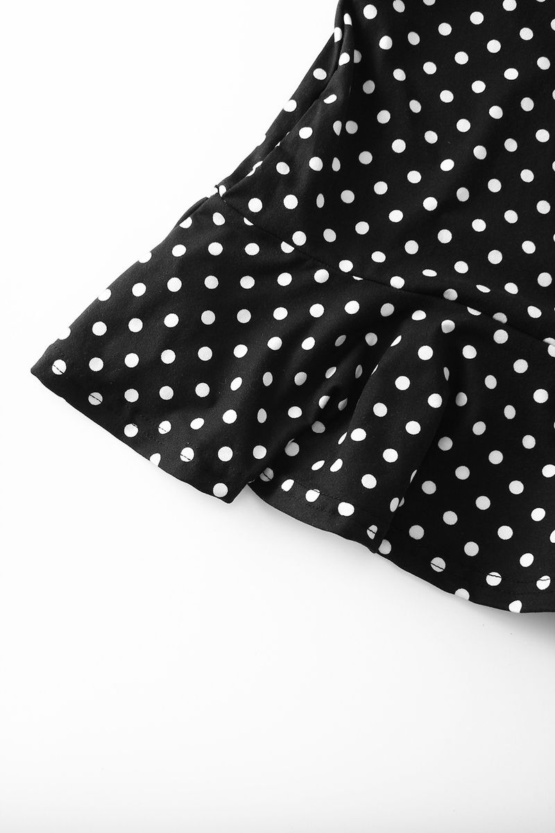 Women's Fashion Strap Mini Dress - Sexy V-Neck Summer Dress With Polka Dot Print, Lace Trim, And Stretchy Fabric For Casual & Night Out_voghion.com