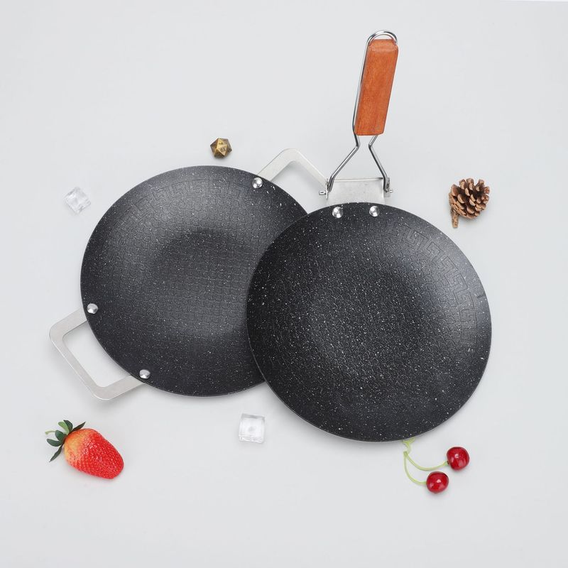 Outdoor Portable Non-Stick Korean Style BBQ Camping Casserole Grill Pan Round Teppanyaki Griddle_voghion.com