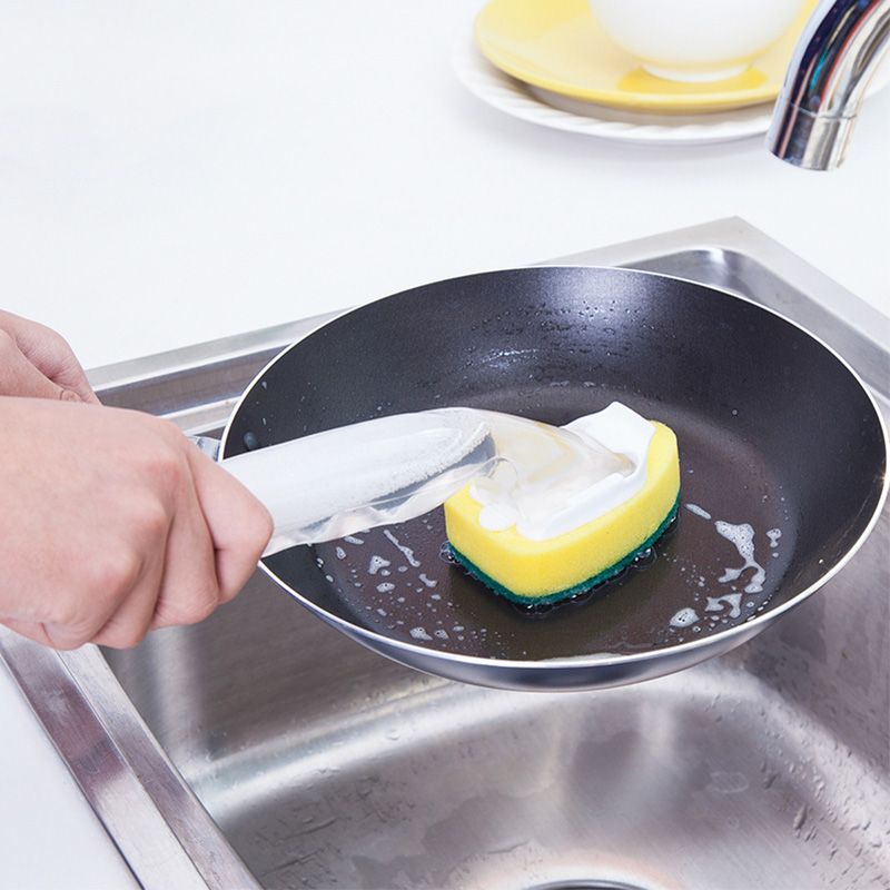 Spazzola di pulizia sostituibile con manico per liquido di ricarica, spugna abrasiva, erogatore di spazzole per piatti, strumento per il lavaggio domestico_voghion.com