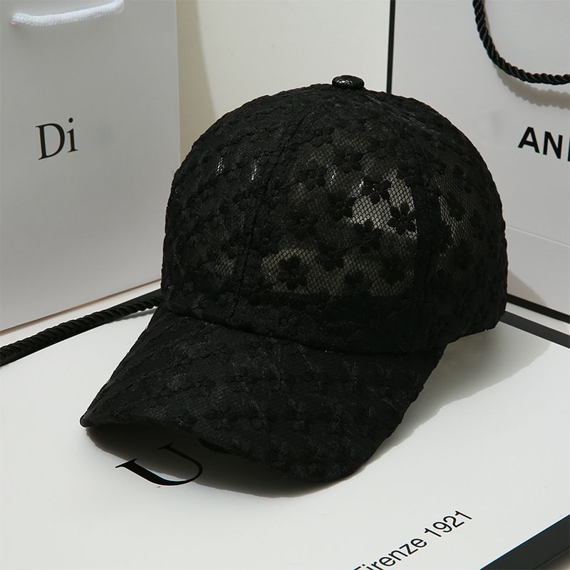 Gorra de béisbol de verano con protección solar, estilo coreano, con encaje y visera para mujer, moderna, informal, con flores huecas_voghion.com