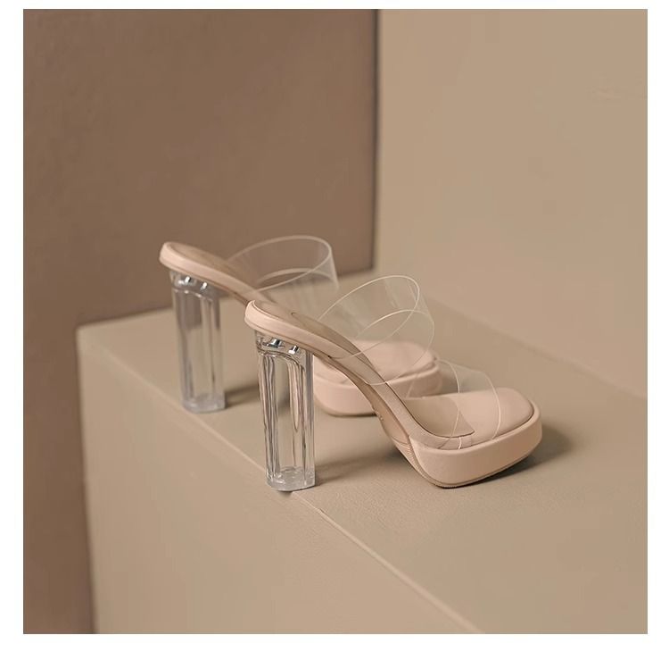 high Heels 2025 Summer New Waterproof Platform Nude Color Thick Bottom Crystal Sandals Slippers Wear Comfortable Versatile Fashion_voghion.com