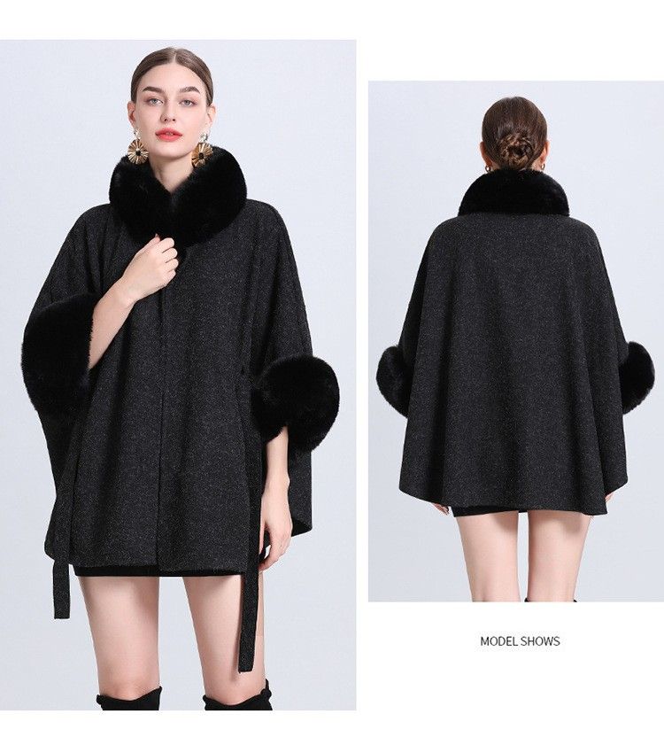 Wollkragen, gestrickter Schalumhang, Wollmantel mit Schnürung, große Strickjacke für Damen_voghion.com