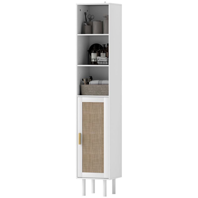 HOMCOM Tall Bathroom Cabinet With Rattan Doors, Freestanding Bathroom Storage Cabinet With Adjustable Shelves, White_voghion.com