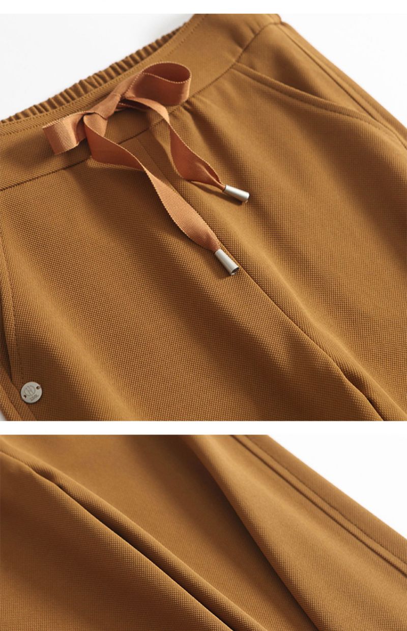 Women's Clothing Plaid Temperament Commuting Beltless High Waist Drawstring Loose Yellow Trousers Wide Leg Pants_voghion.com