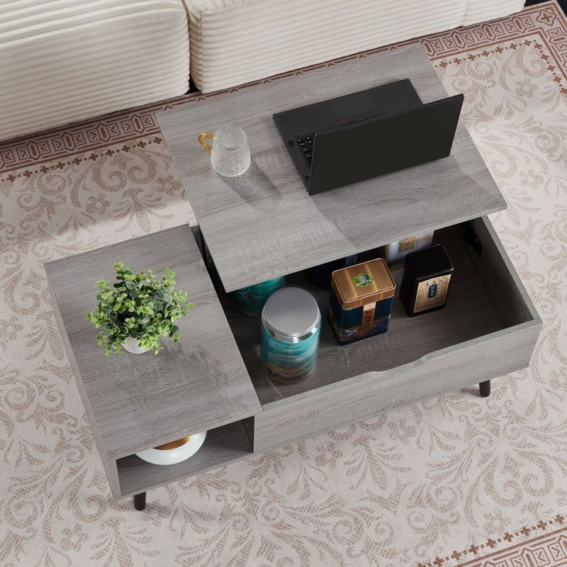 39" Wood Lift Top Coffee Table With Hidden Compartment And Storage Shelf For Living Room, Reception Room, Grey_voghion.com