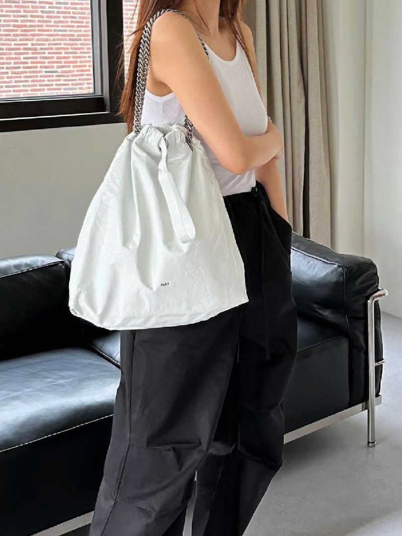 2024 new drawstring chain pleated top layer cowhide single shoulder crossbody crush garbage shopping bag_voghion.com