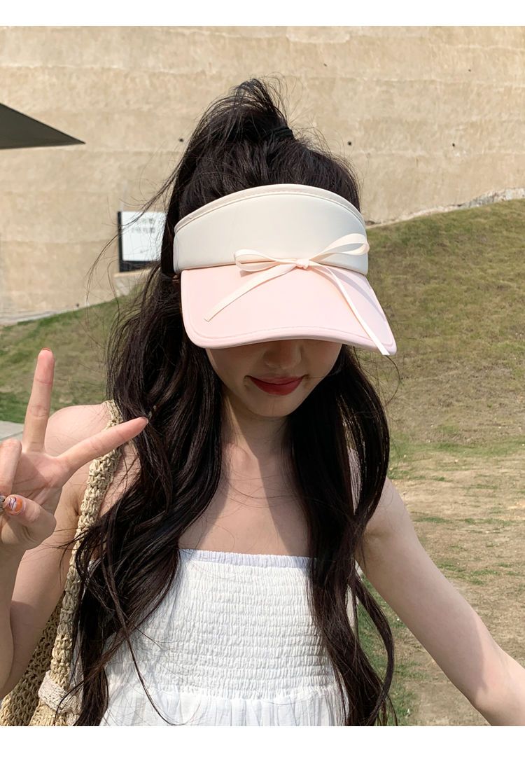 Bow Color Matching Empty Top Sunscreen Hat Women's Summer 2024 New Casual Versatile Sunscreen And UV Protection Sun Hat_voghion.com