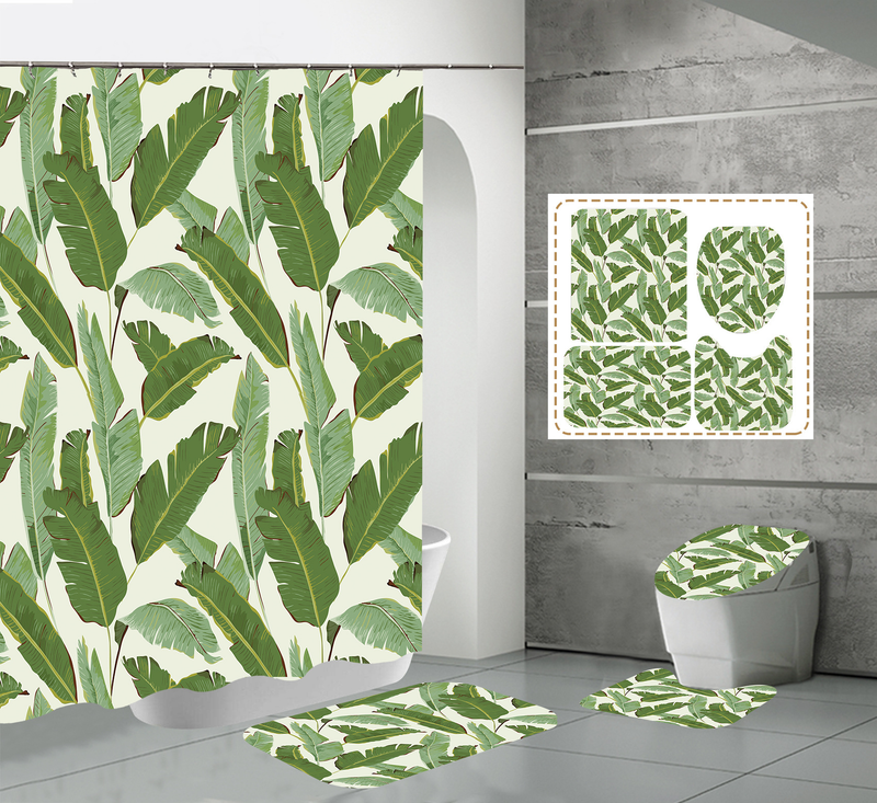 3D polyester digital printing waterproof shower curtain tropical plant bathroom partition shower curtain_voghion.com