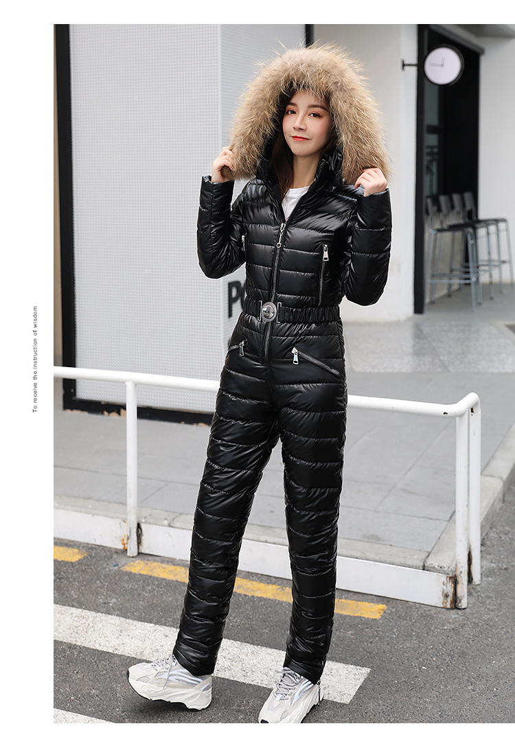 Kvinders skitøjsdragt i bomuldsfrakke Dame fortykket varm vintermode Dametalje Slank Slank Glat Bomuld Frakke Jumpsuit_voghion.com