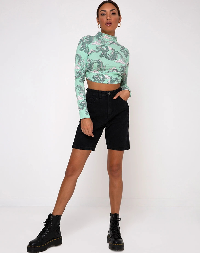 Sexy rückenfreies, bedrucktes Langarm-T-Shirt für Damen_voghion.com