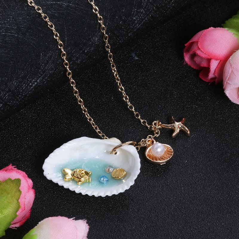 Shell, starfish, pearl, scallop style necklace_voghion.com