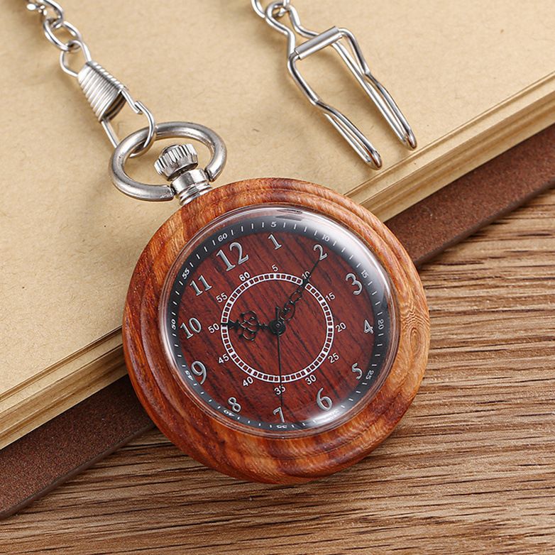 Nuovo orologio da tasca unisex al quarzo in legno con doppio cerchio creativo e antico, molto venduto_voghion.com