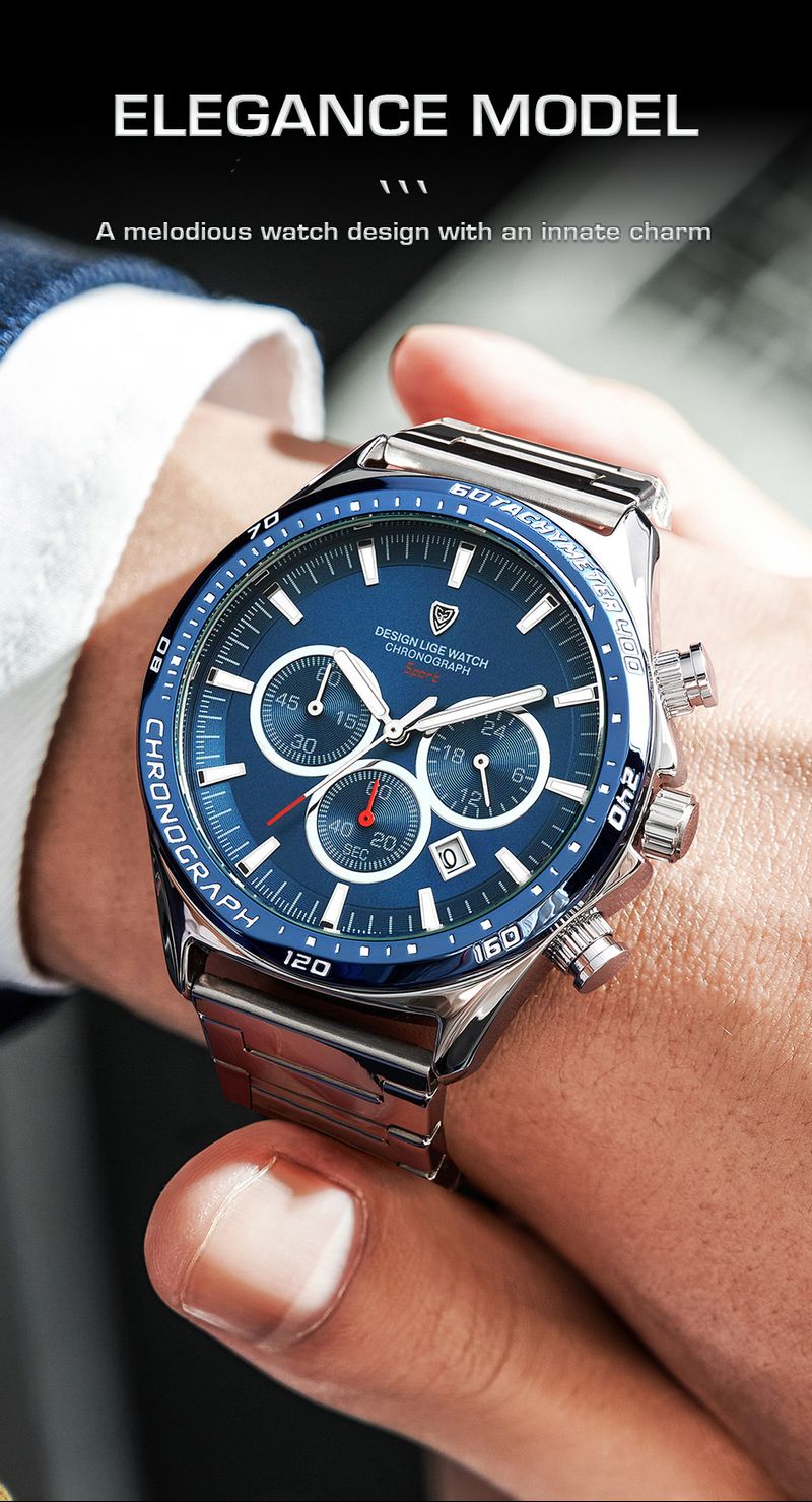 Men's Elegant Stainless Steel Quartz Watch With Date Display, Luminous Hands, And Water Resistance For Business Professionals_voghion.com