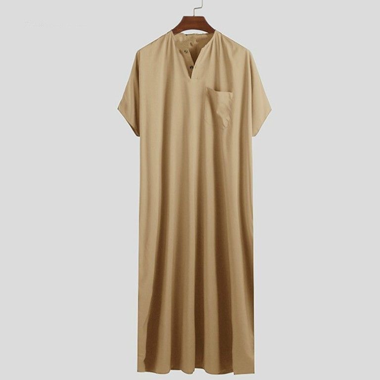2025 Muslim Men Jubba Thobe Fixed Button Kimono Middle Robe Saudi Muslim Man Shirt Stand Collar Islamic Arab Kaftan Men Abayas_voghion.com