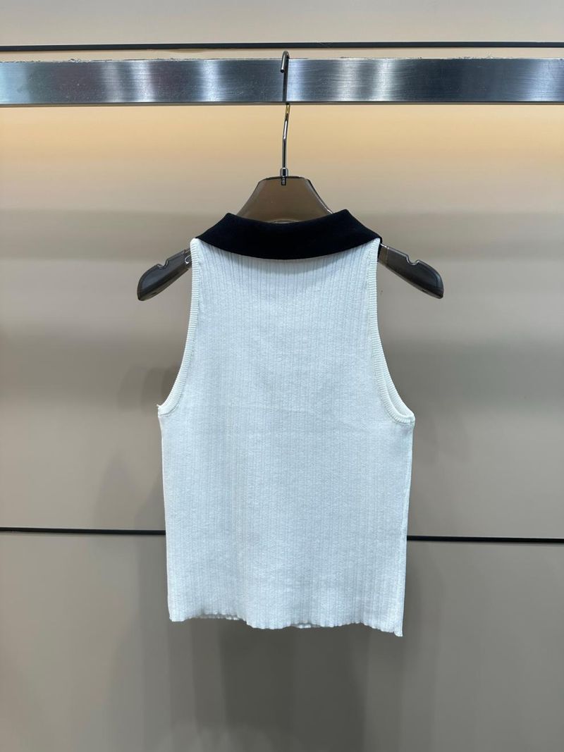 2025 Nuovo stile estivo, accessori profumati con fiocco, color-block, colletto rovesciato, pullover senza maniche in maglia_voghion.com