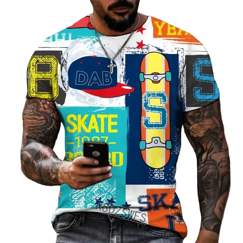 T-shirt da uomo Clover con stampa 3D di carte da gioco, alla moda, casual, con lettere inglesi, a maniche corte_voghion.com