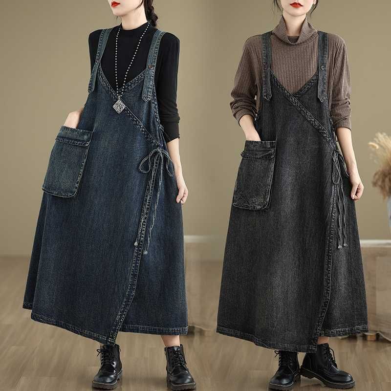 Nuovo abito casual in denim con spalline larghe per donna_voghion.com