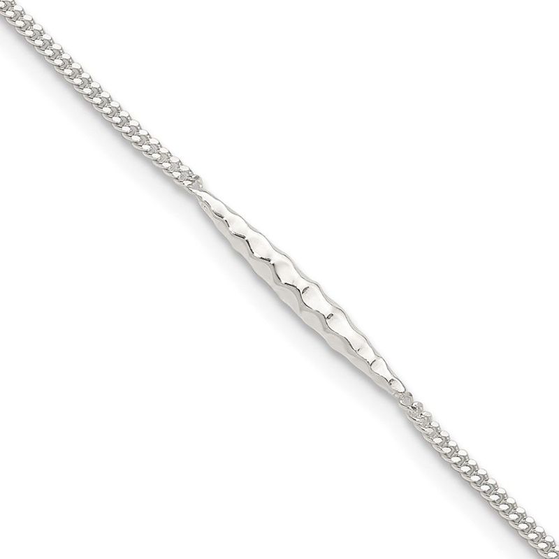 Sterling Silver 9in Plus 1 In Ext. Textured Bar Anklet_voghion.com