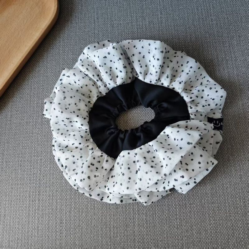 Hada de gasa plisada con lunares y rizos grandes, doble lazo de tela, accesorios estilo ballet, nuevo corte de pelo_voghion.com