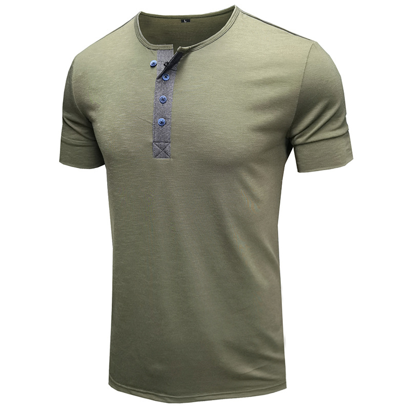 2025d 2025 Summer New European Size Solid Color Henley Men's Casual T-Shirt_voghion.com
