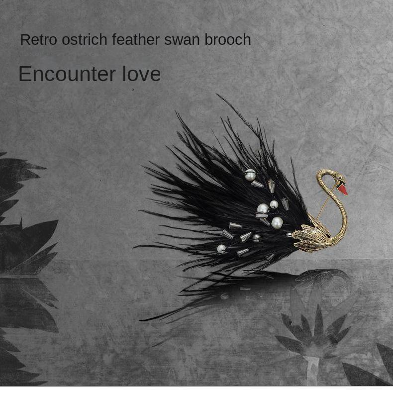 Vintage Feather Black Swan Coat Brosje Upscale corsage for kvinner Instagram Chic personlighet nål temperament luksus matchende tilbehør_voghion.com