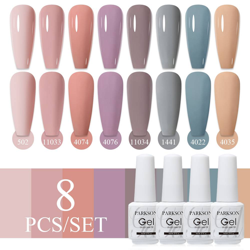Parkson 8 pezzi Set di smalti in gel per unghie Color 8ml Flacone di vetro bianco Kit per nail art Design Semipermanente Smalto ibrido per unghie Gellack_voghion.com