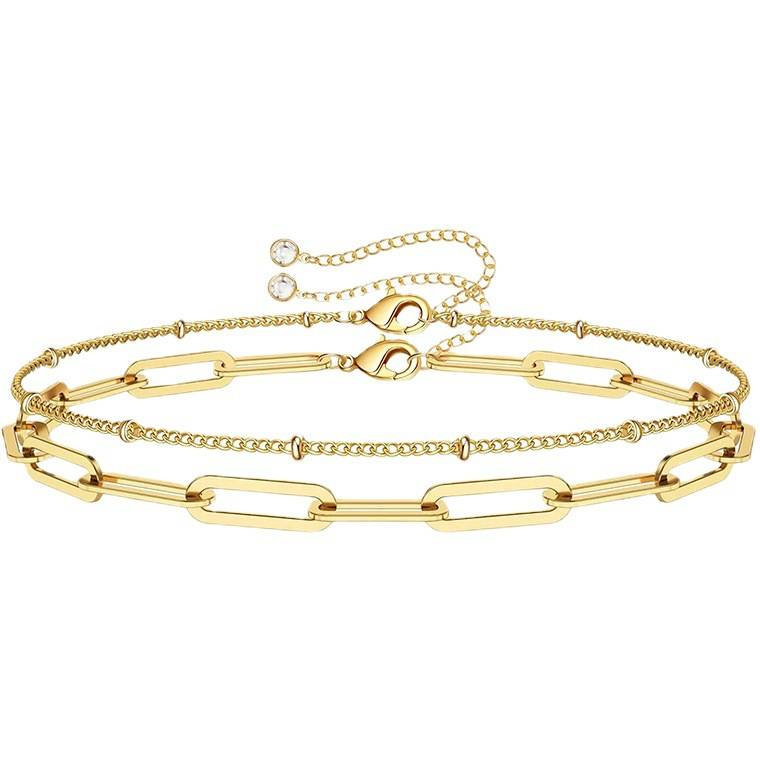 Pulseira feminina de clipe de papel com cabo de camada dupla de ouro requintado, geométrica, extensível, personalidade, pequena pulseira de presente_voghion.com