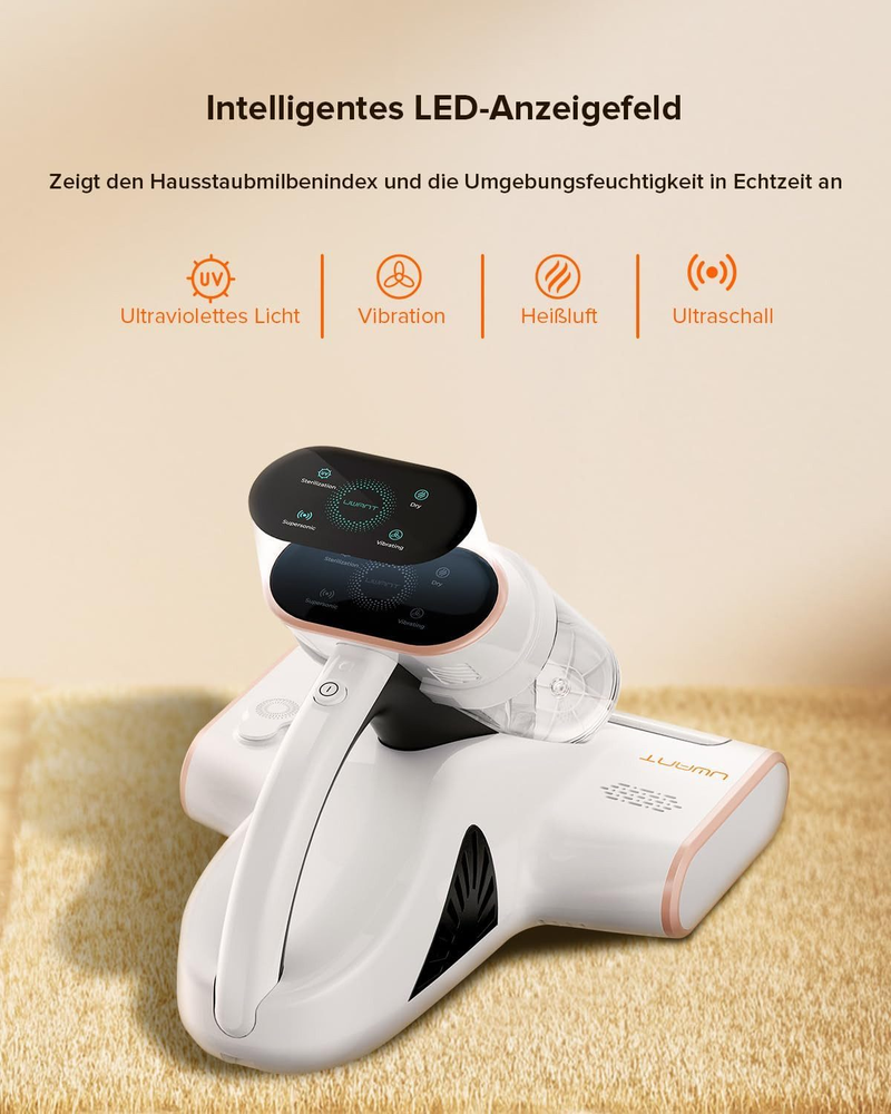 Kabelloser Handstaubsauger, 500 W, intelligenter Staubsauger zur Milbenentfernung für Matratzen, Betten, Sofas und Möbel mit UV-Staubsauger zur Milbenentfernung_voghion.com