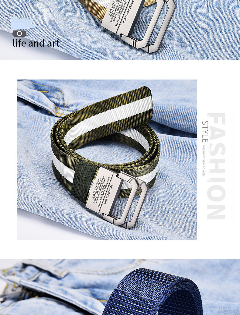Men's & Women's Canvas Belt - Double Ring Alloy Buckle (Adjustable Unisex Design For Casual Workwear & Outdoor - Trendy & Durable)_voghion.com