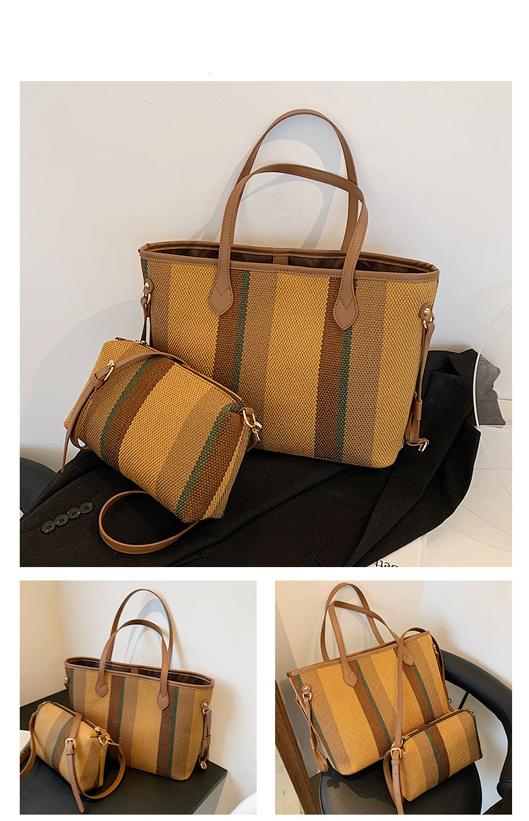 Borsa da donna in tela per mamma e bambino, nuova borsa a tracolla di grande capacità, borsa a tracolla a righe in tela._voghion.com