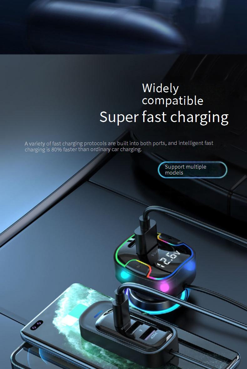 YQ8 81W Fast Car Charger With Digital Display, Dual USB-C & USB-A Ports, 12V/24V Smart Quick Charge For IPhone Android Tablet Laptop_voghion.com