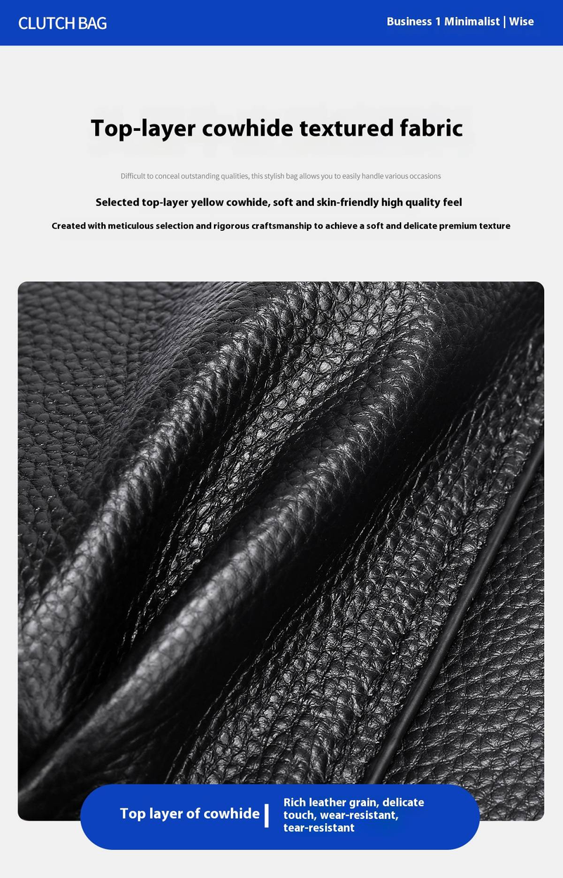 Herren-Clutch aus echtem Leder, Handgelenktasche, Herren-Business, Doppelreißverschluss, tragbar, große Kapazität, Handtasche aus Rindsleder, erste Schicht_voghion.com