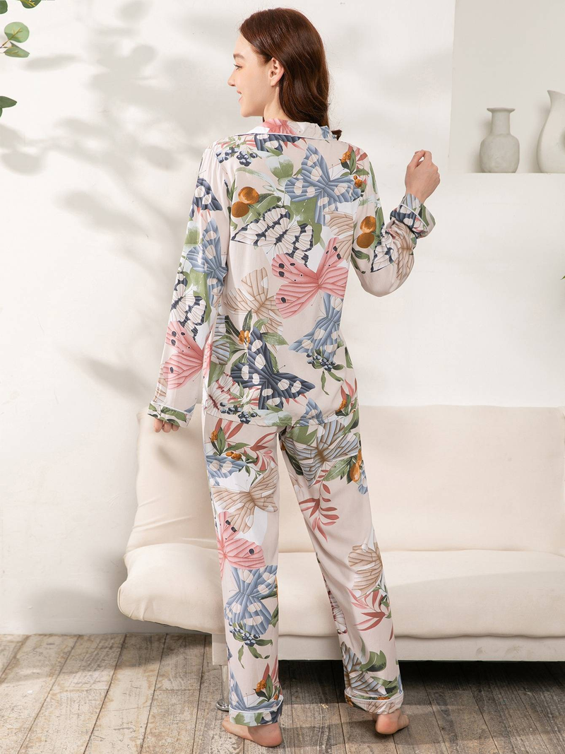 Autumn New 100% Adhesive Long Sleeved Pants Women's Sleepwear Set 3XL Plus Size Long Sleepwear Women's Home Sleepwear_voghion.com