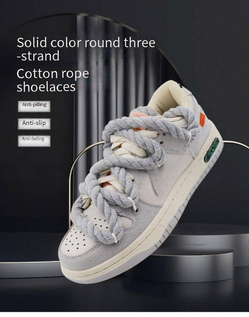 Lacci per scarpe carini, tinta unita, fai da te, rotondi, a tre fili, spessi, intrecciati a mano, in corda di canapa, poliestere e cotone_voghion.com