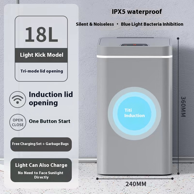 Intelligenter Mülleimer mit Bewegungssensor und Deckel – automatische Öffnung, auslaufsicher, berührungslose Bedienung für Küche und Bad (12 l/15 l/18 l, Batterie/wiederaufladbar/Solar)_voghion.com