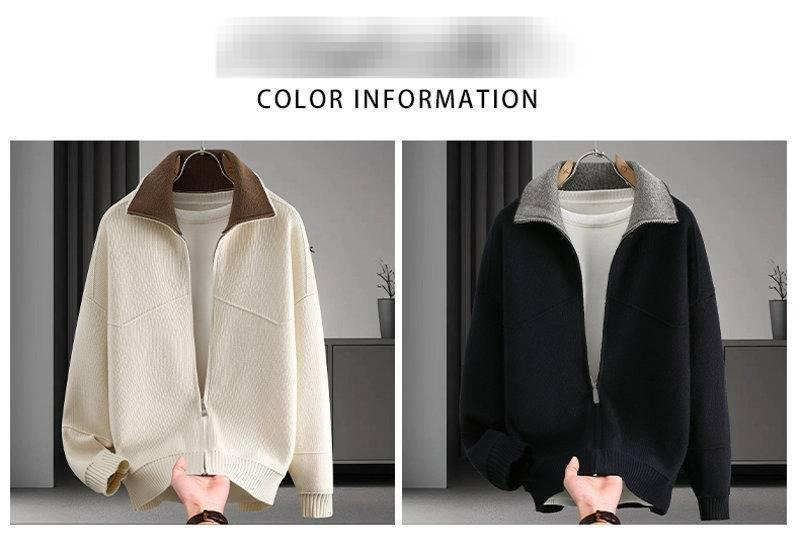 Erkek Yaka Renk Uyumlu Kazak Polo Hırka Ceket İş Hafif Lüks_voghion.com